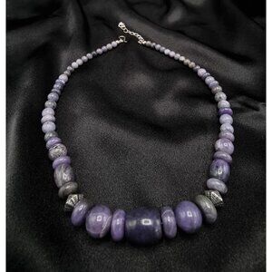 Rare Find Purple Spurrite Beaded Necklace With 925 sterling silver clasp